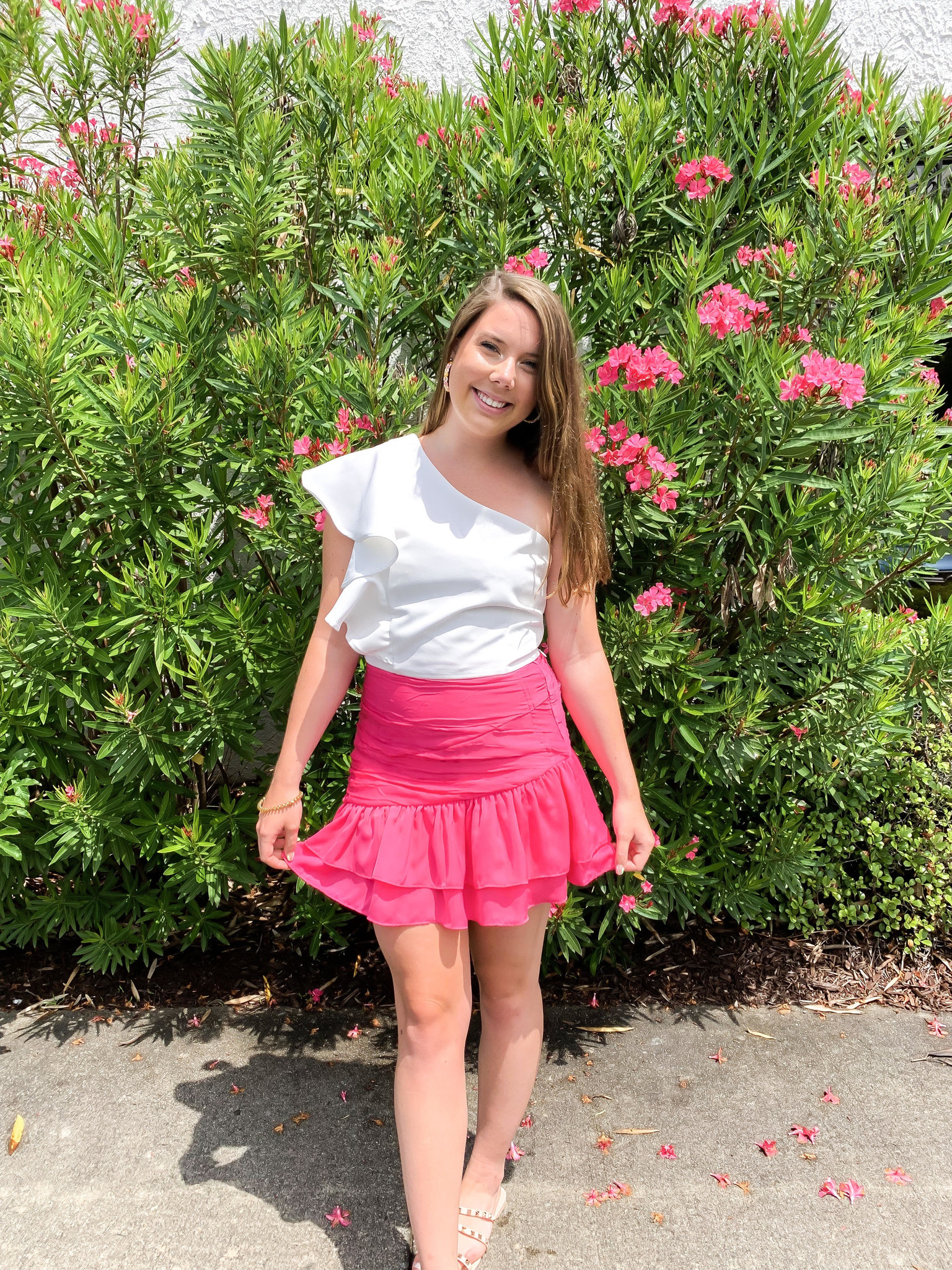 hot pink long ruffle skirt