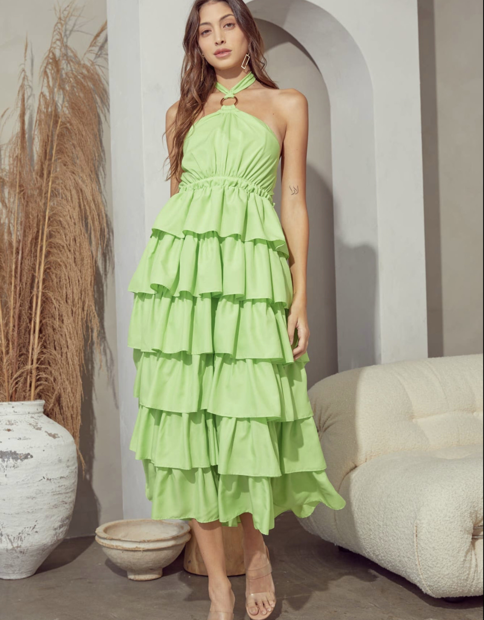 Lime Light Ruffle Dress Crownies Couture Formals and Boutique