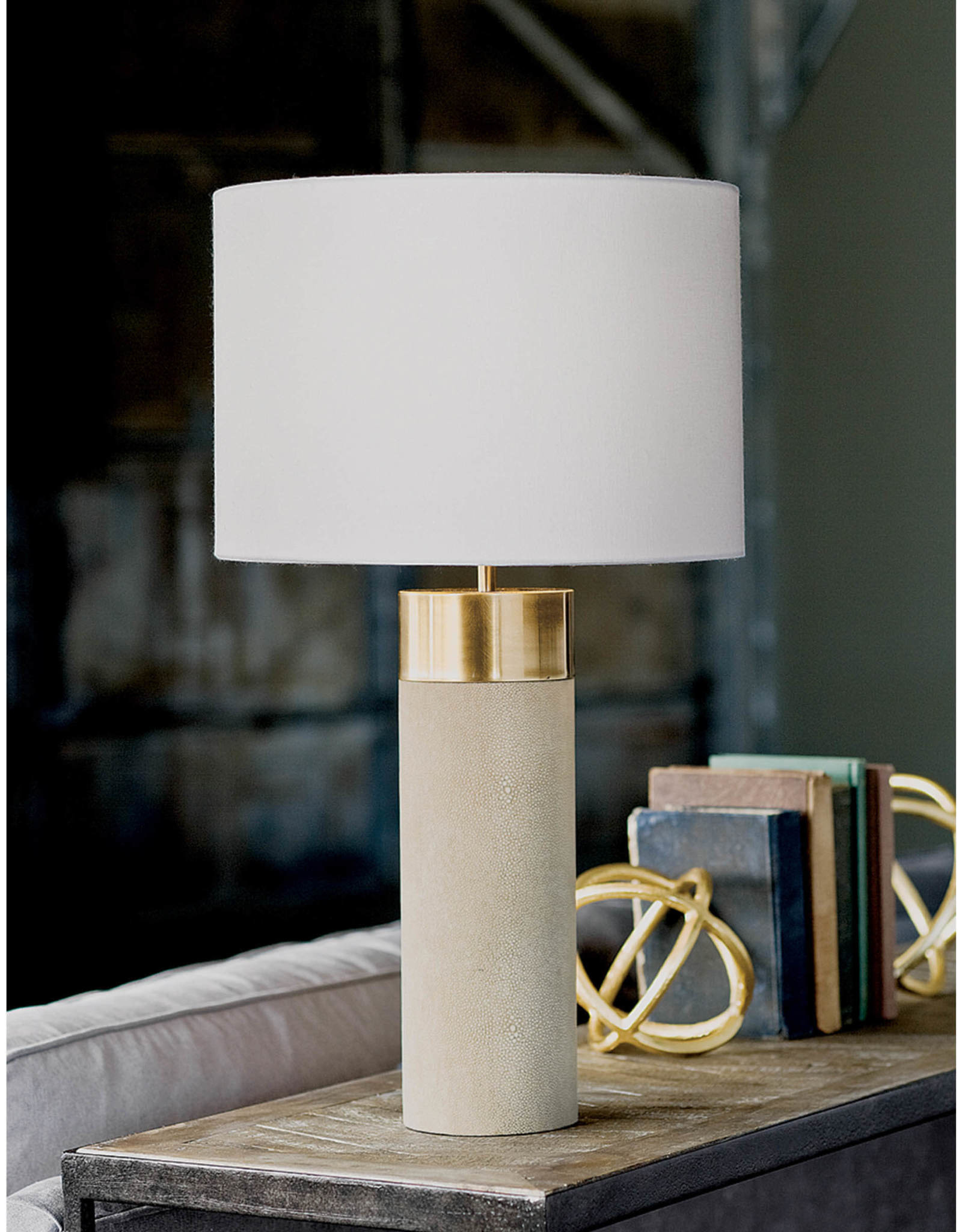 Regina Andrew Design Harlow Ivory Grey Shagreen Cylinder Table Lamp