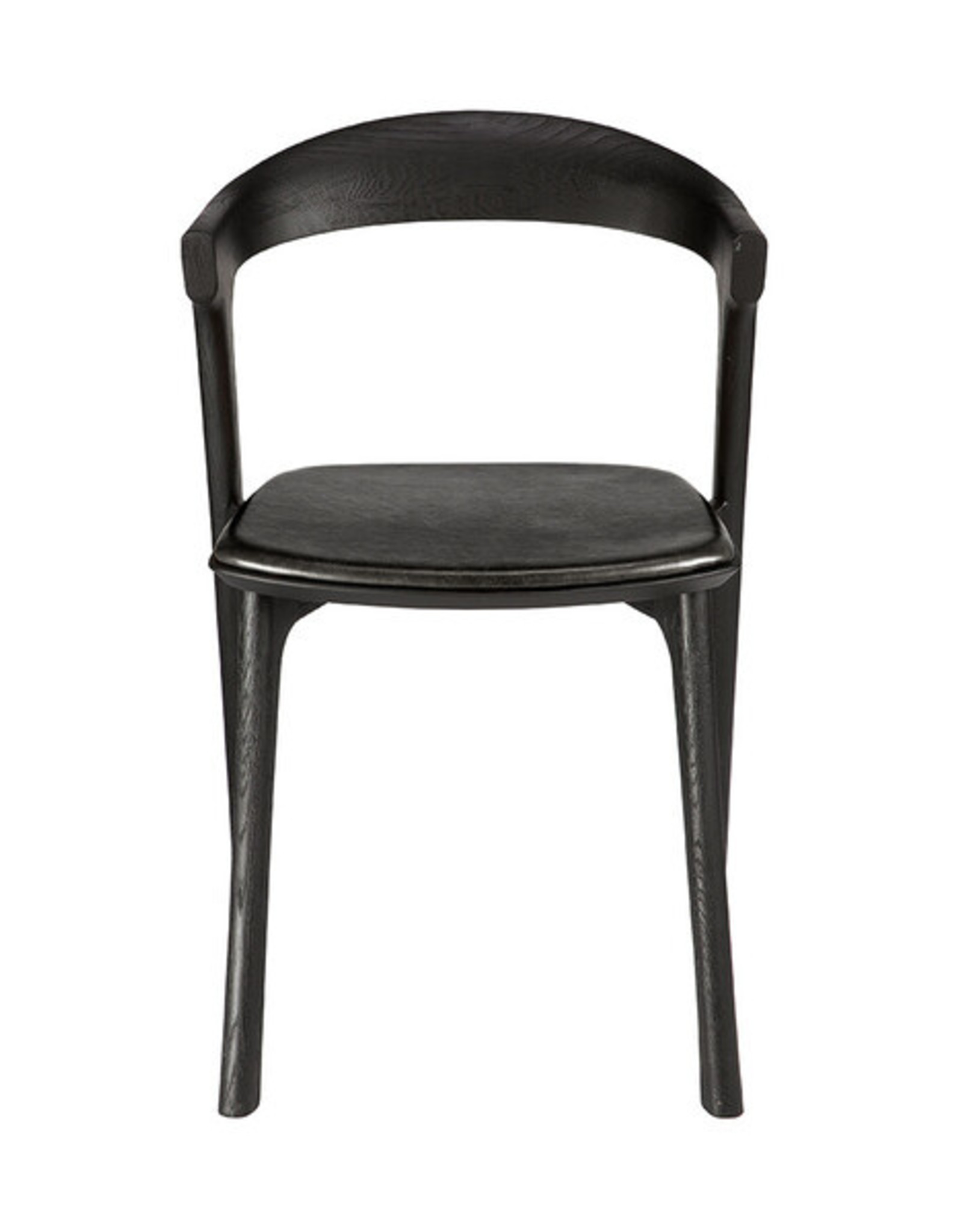 Oak Bok Black Dining Chair - Black Leather - Varnished