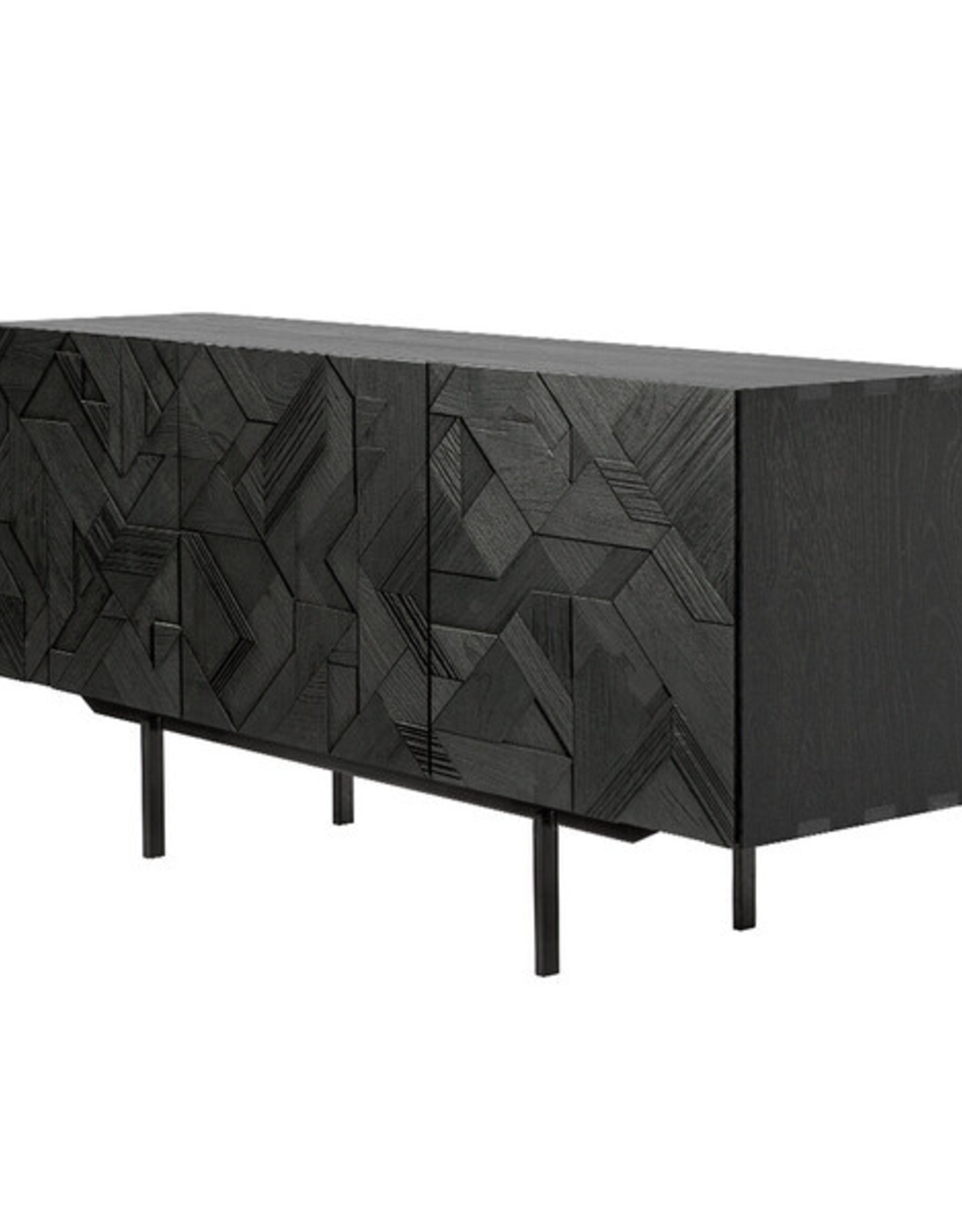 Teak Graphic Sideboard - 3 Doors - Black - Varnished 66 X 18 X 31