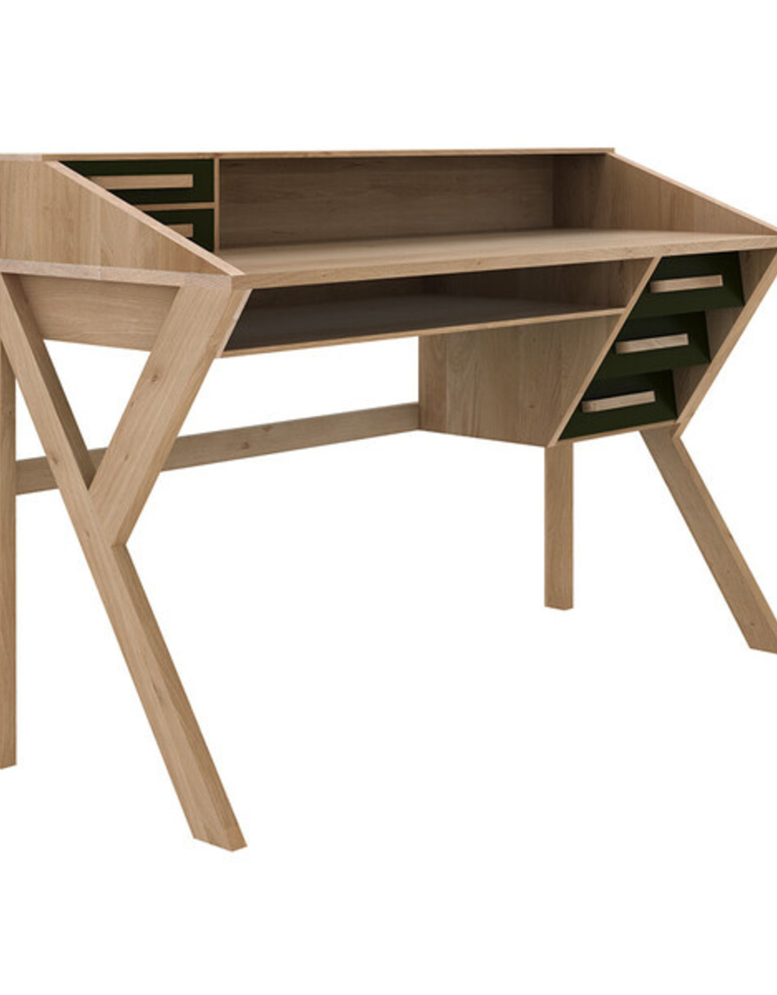 Oak Origami Desk - Black - 5 Drawers