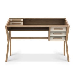 Oak Origami Desk - Cream - 5 Drawers