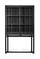 Oak Burung Storage Cupboard - 2 Sliding Doors - Black - Varnished