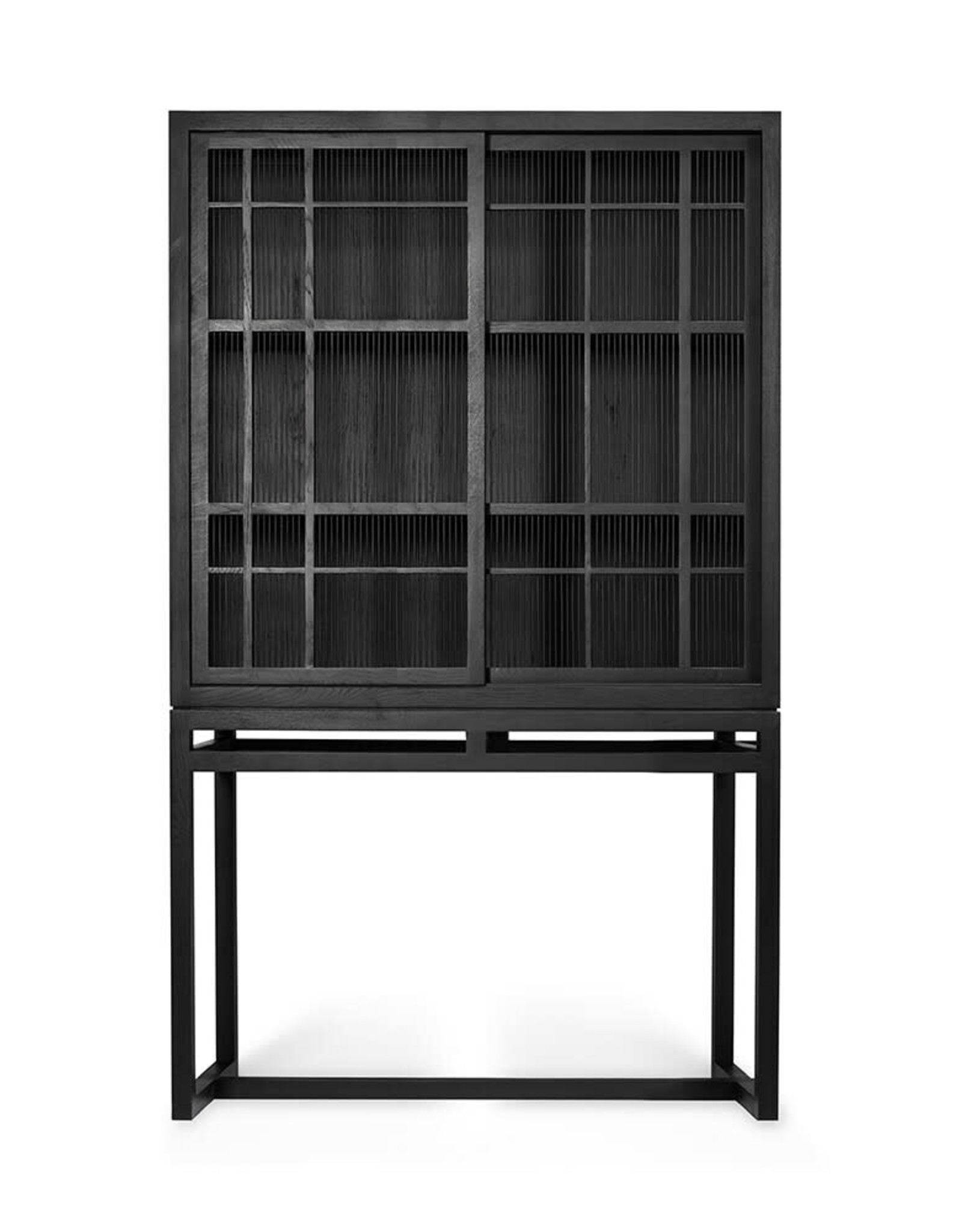 Oak Burung Storage Cupboard - 2 Sliding Doors - Black - Varnished