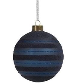 Blue Flocked Striped Glass Ornament - 3in