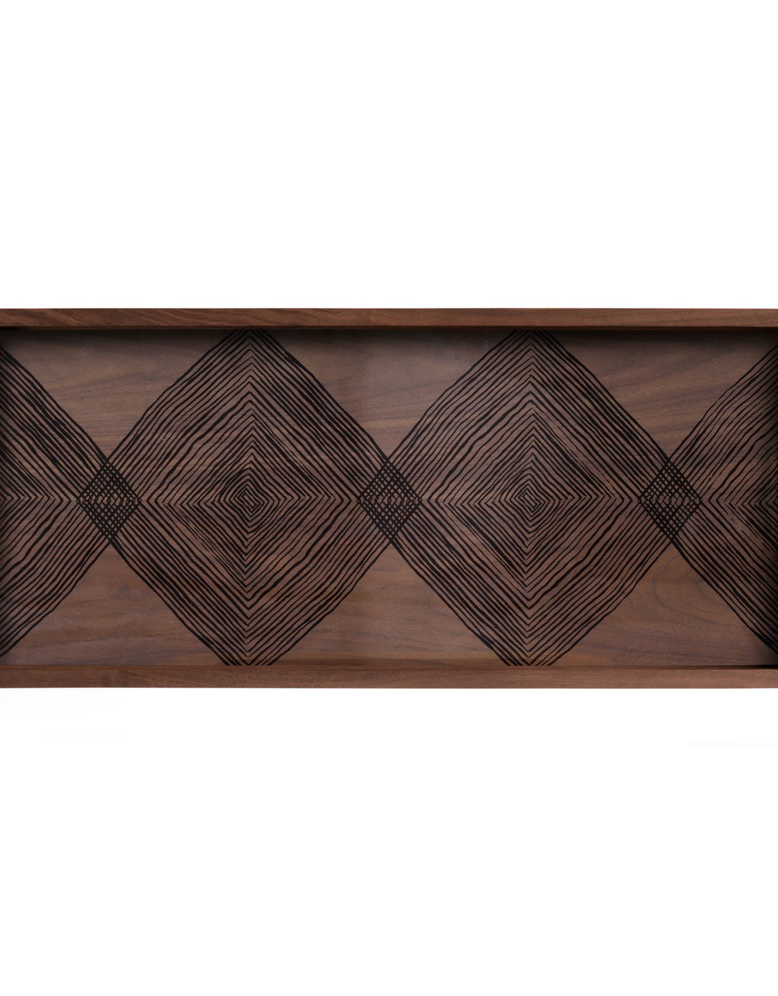 Walnut Linear Squares Glass Tray - Rectangular - M