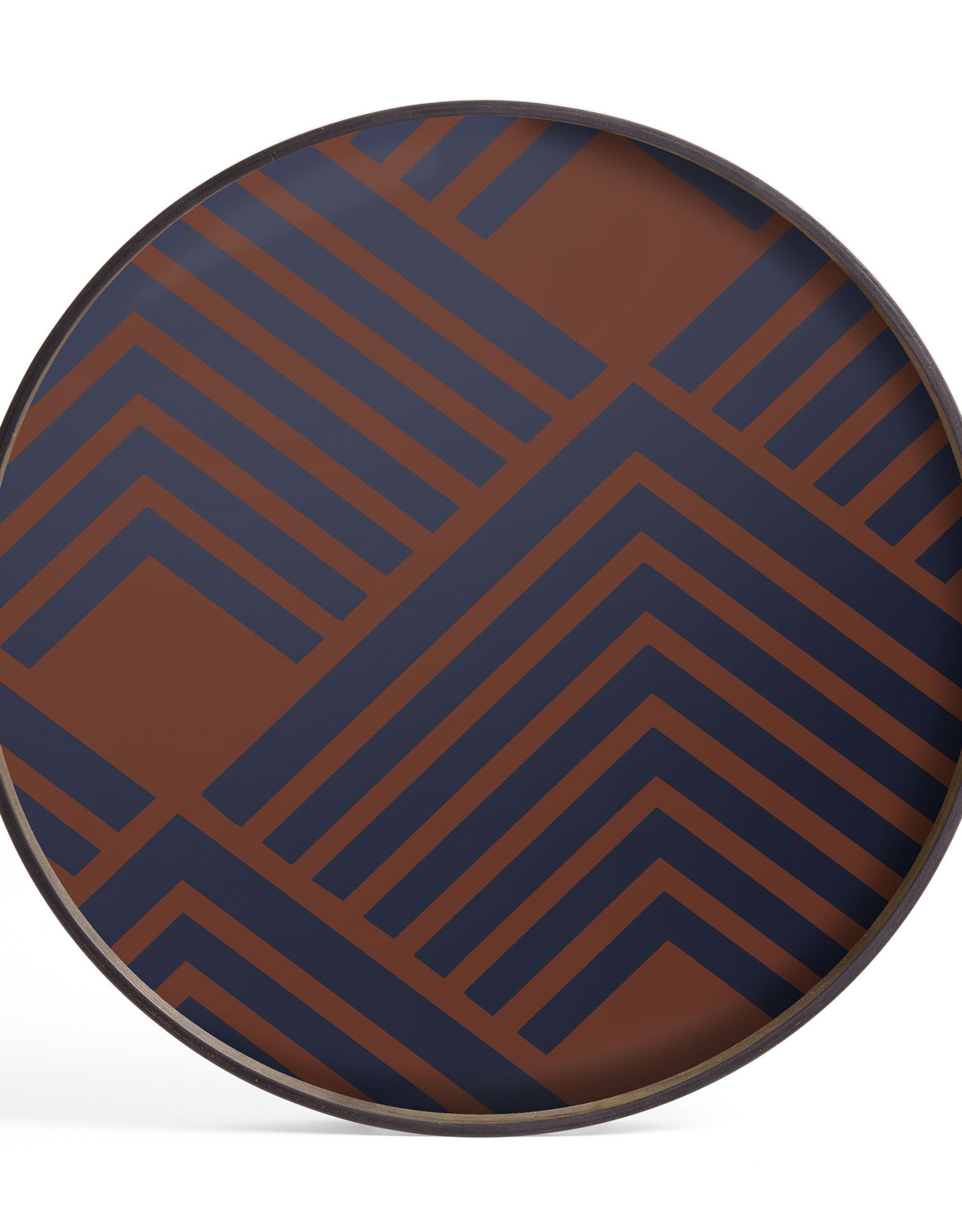 Midnight Chevron Glass Tray - Round - L 24 X 24 X 2