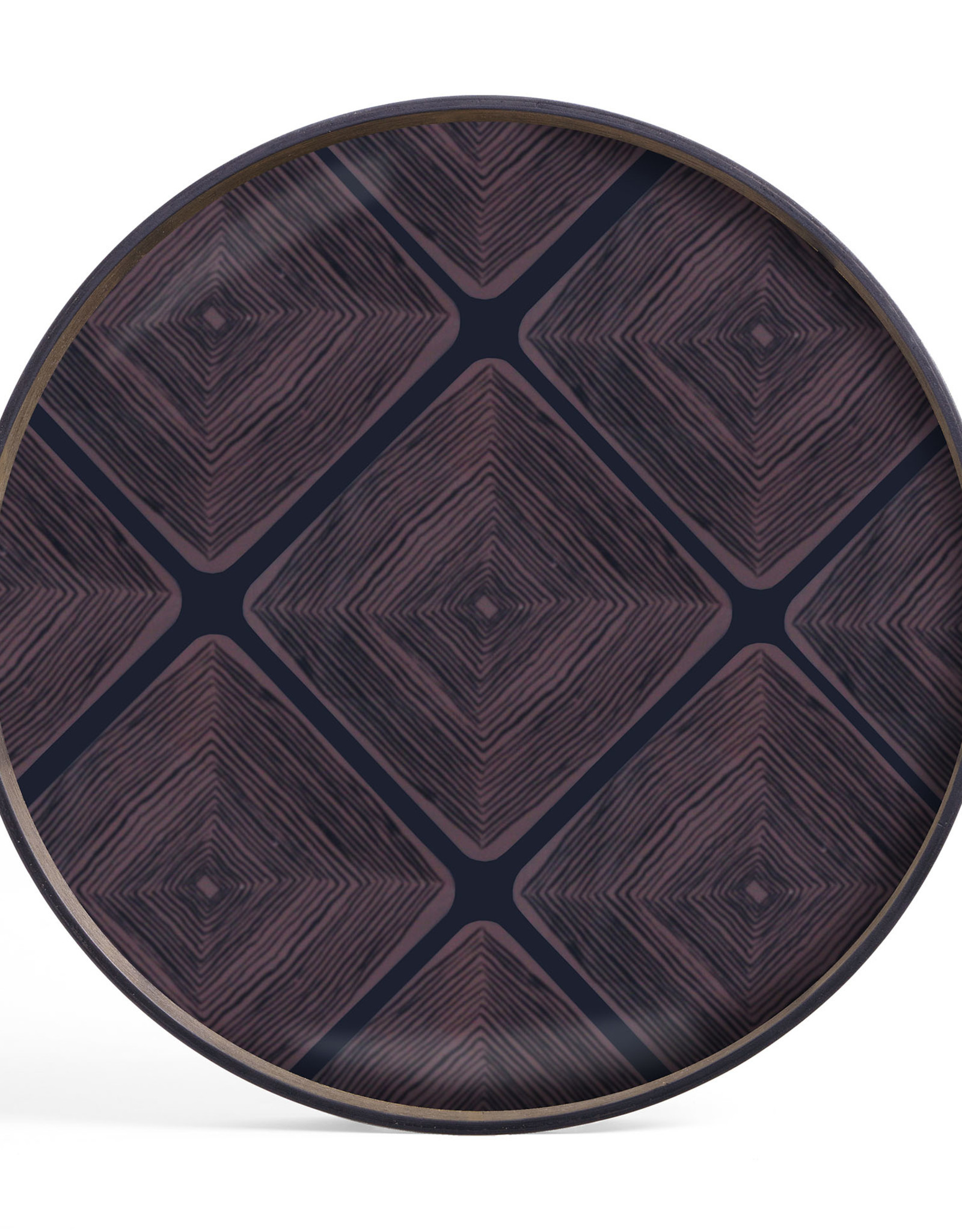 Midnight Linear Squares Glass Tray - Round - S