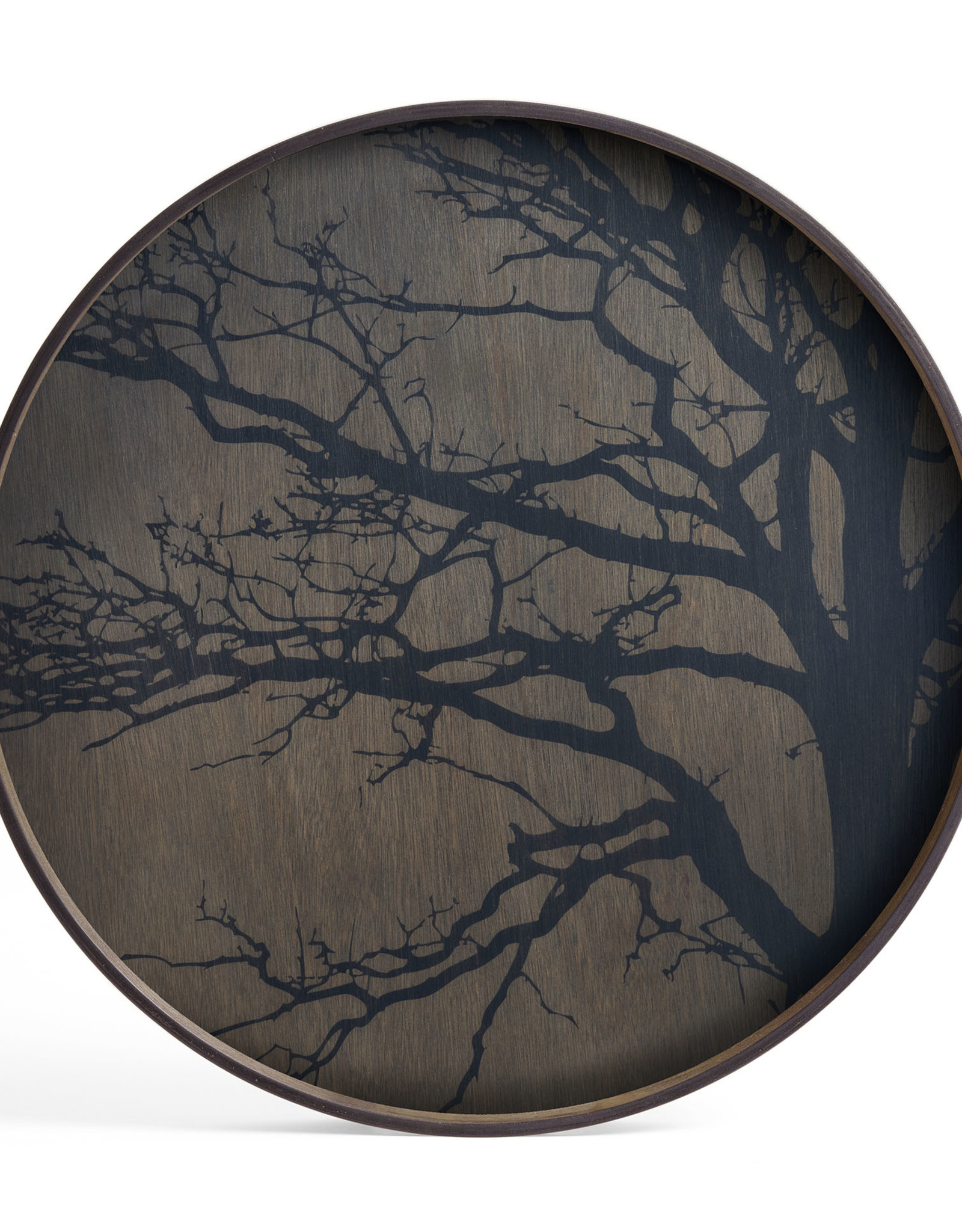 Black Tree Wooden Tray - Round - L