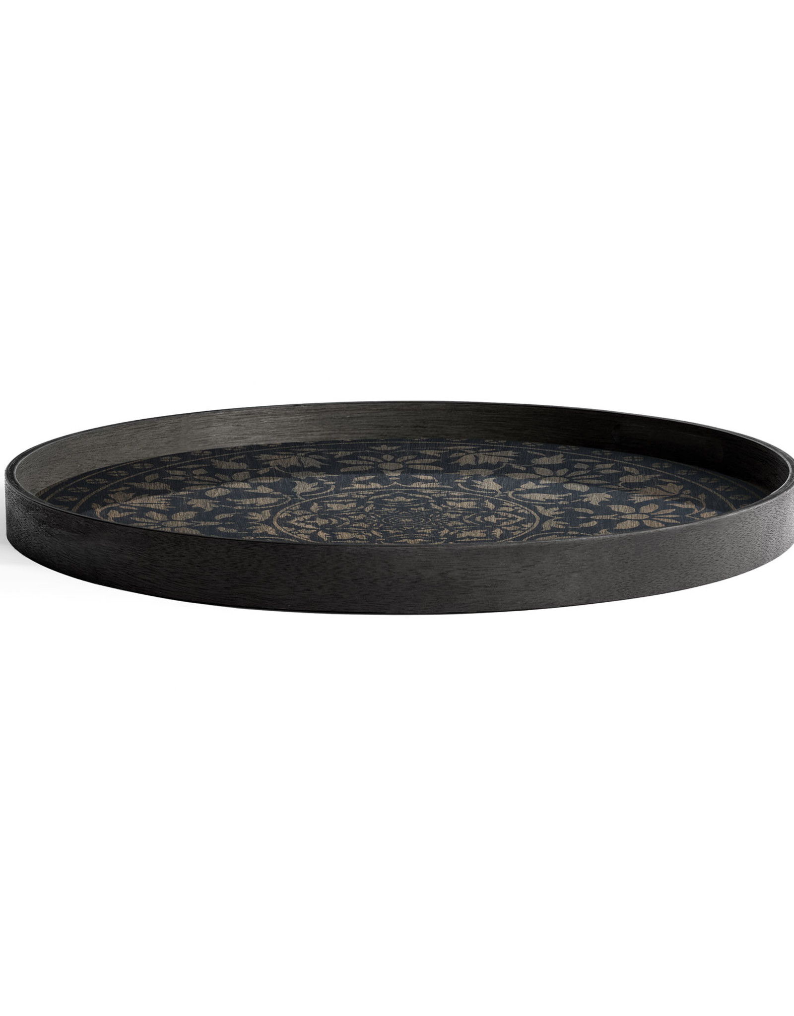 Black Marrakesh wooden tray - round - L