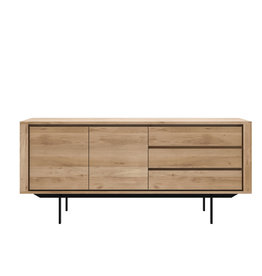 Oak Shadow Sideboard - 2 Doors - 3 Drawers - Black Metal Legs