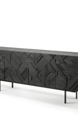 Teak Graphic Sideboard - 4 Doors - Black - Varnished