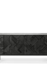 Teak Graphic Sideboard - 4 Doors - Black - Varnished