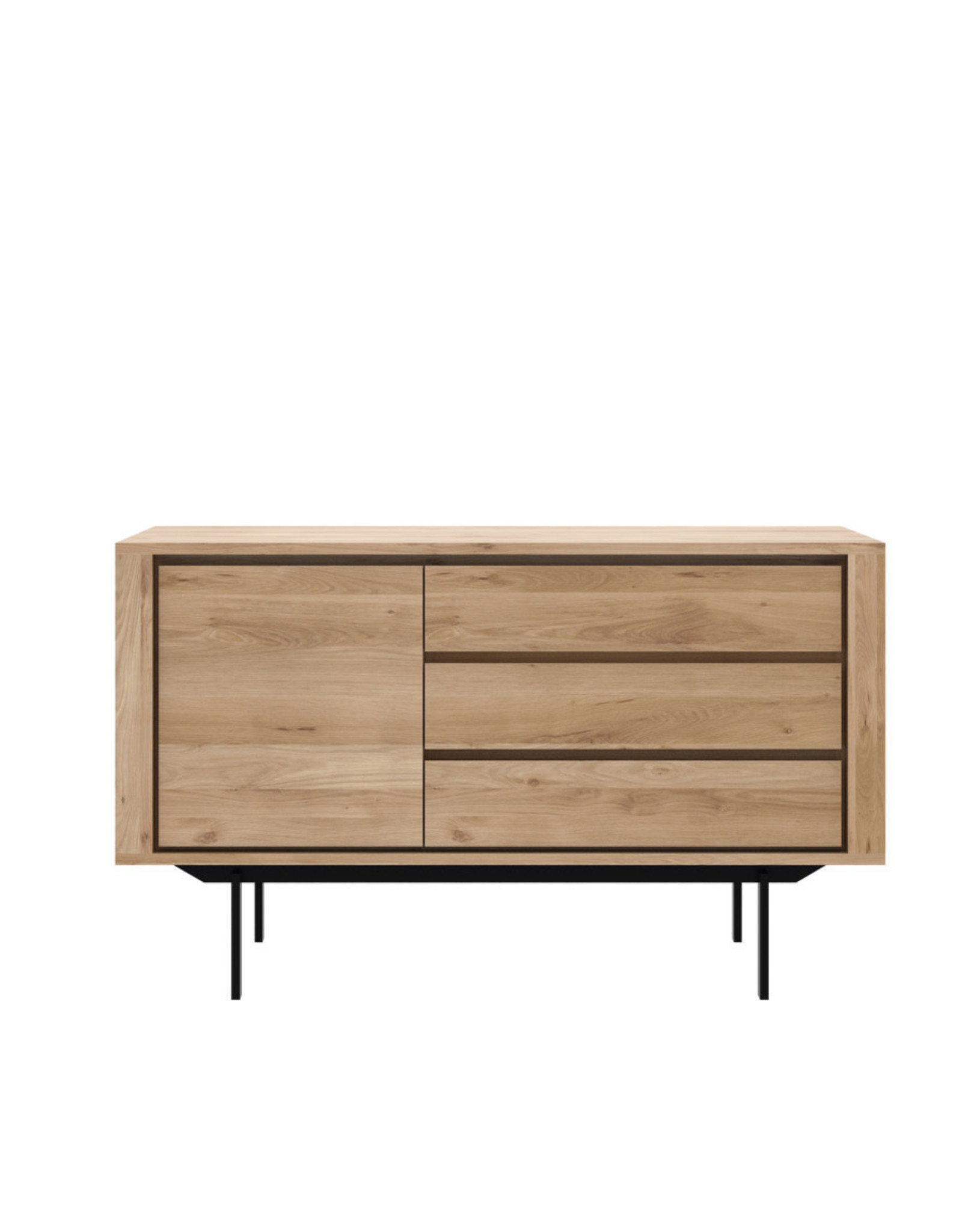 Oak Shadow Sideboard - 1 Door - 3 Drawers - Black Metal Legs