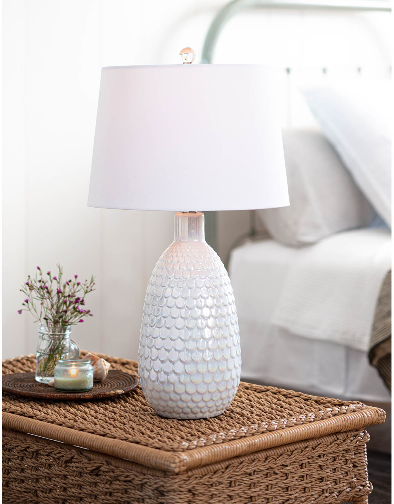 Coastal Living Glimmer Ceramic Table Lamp (Pearlized White)