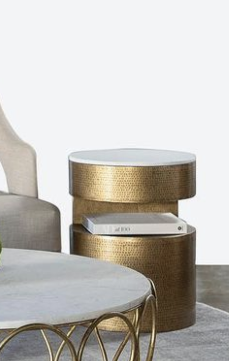 Oliver Brass Effect Side Table, Tray Table