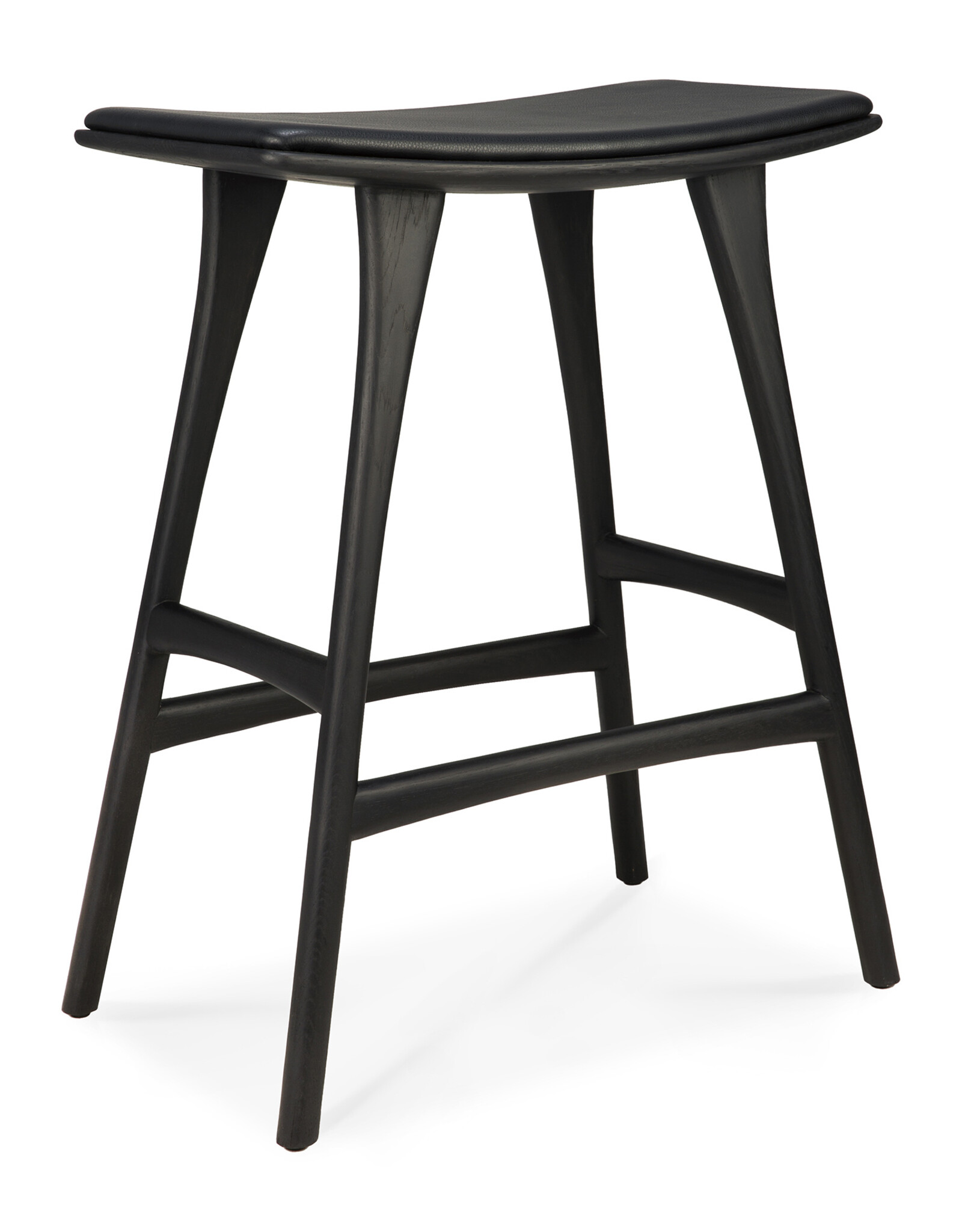 Osso Counter Stool, Black Oak and Black Leather