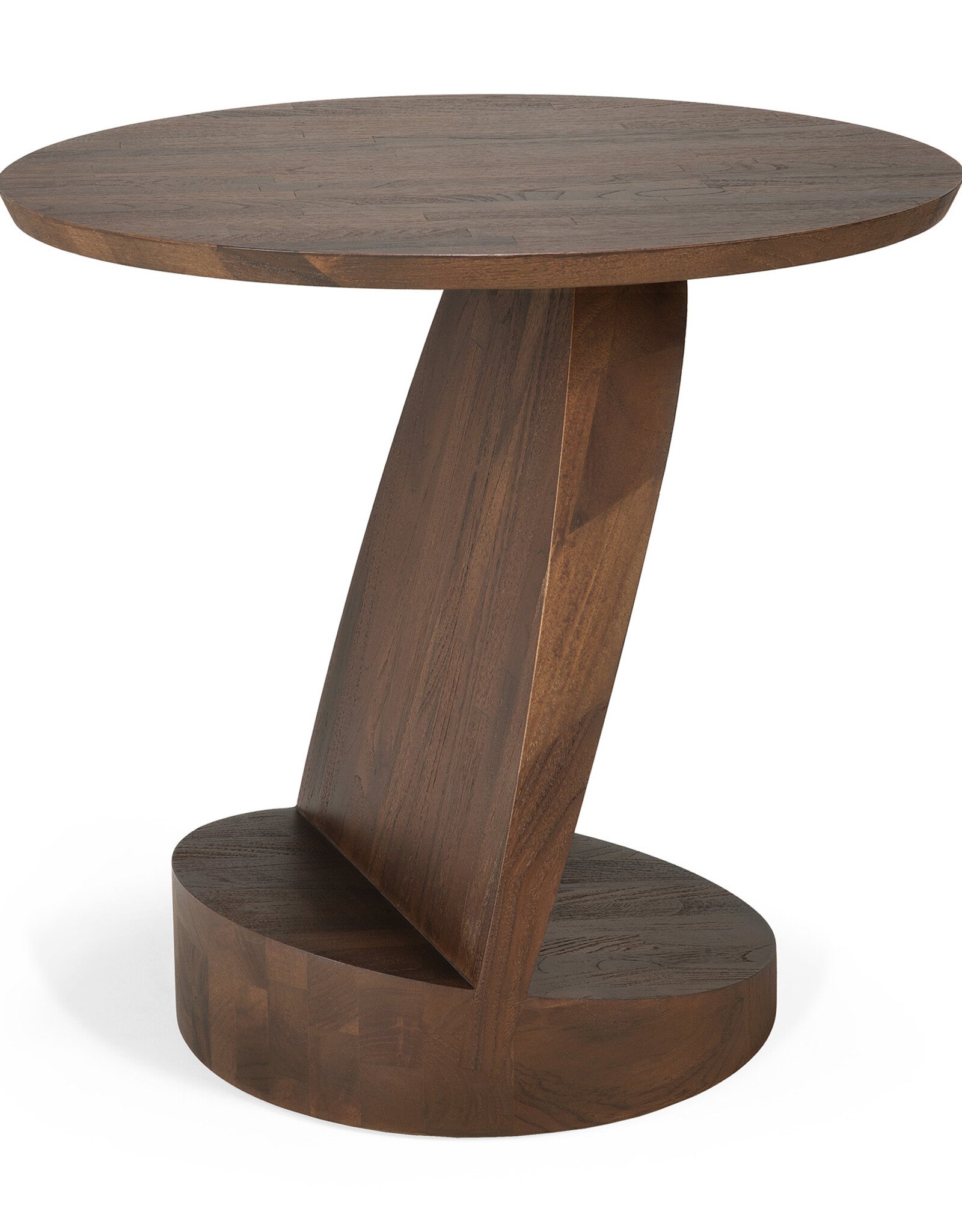 Oblic Side Table, Round Brown Teak