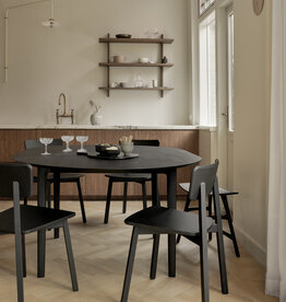 Bok Extendable Dining Table, Round Black Oak 51 and 70.5in