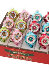 Christopher Radko Shiny Brite Festive Fete 1.75in Decorated Reflector Rounds, 12-Count