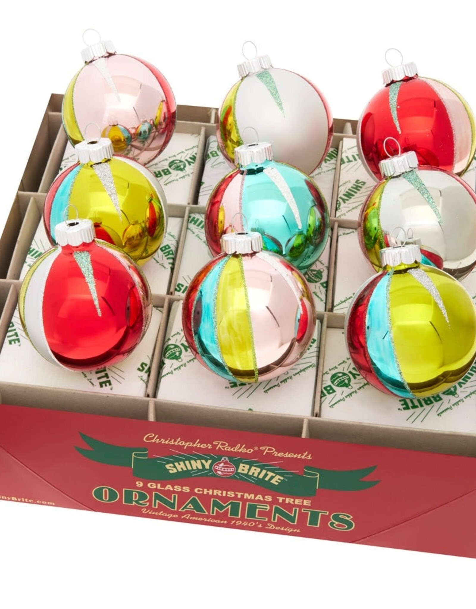 Christopher Radko Shiny Brite Festive Fete 2.5in Rounds, 9-Count