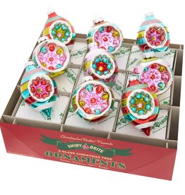 Christopher Radko Shiny Brite Festive Fete 2.5in Decorated Rounds & Reflector Tulips, 9-Count