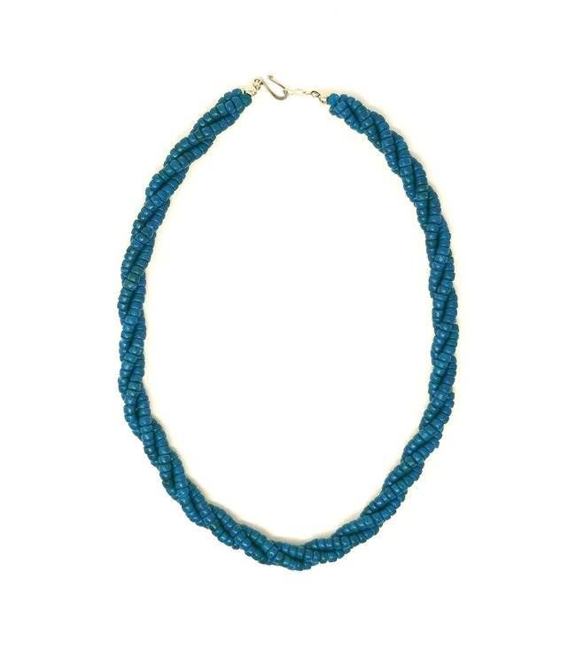 Collier Torsade Bois De Calebasse Bleu