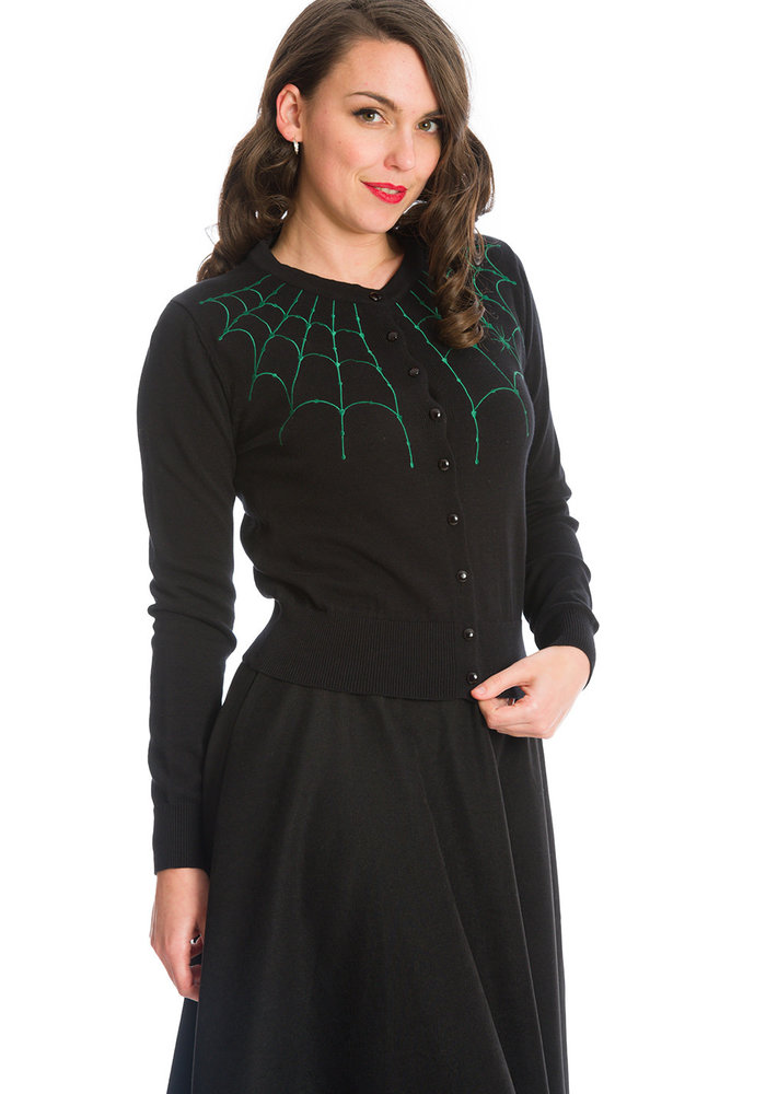Under Her Web Cardigan in Black And Green
