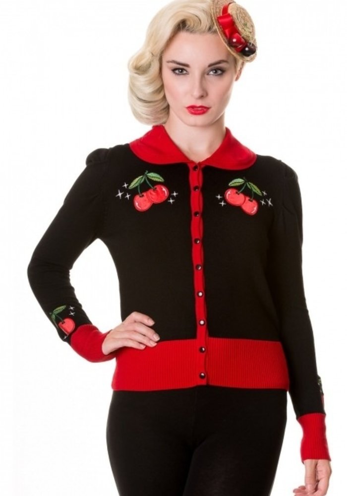 Black And Red Vintage Cherry Cardigan