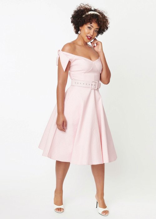 Unique Vintage Pink Gingham Prairies Dress
