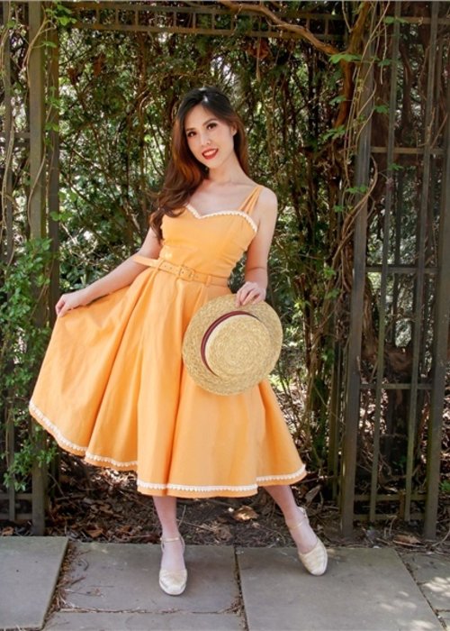 Collectif Orange Nova Heart Trim Dress