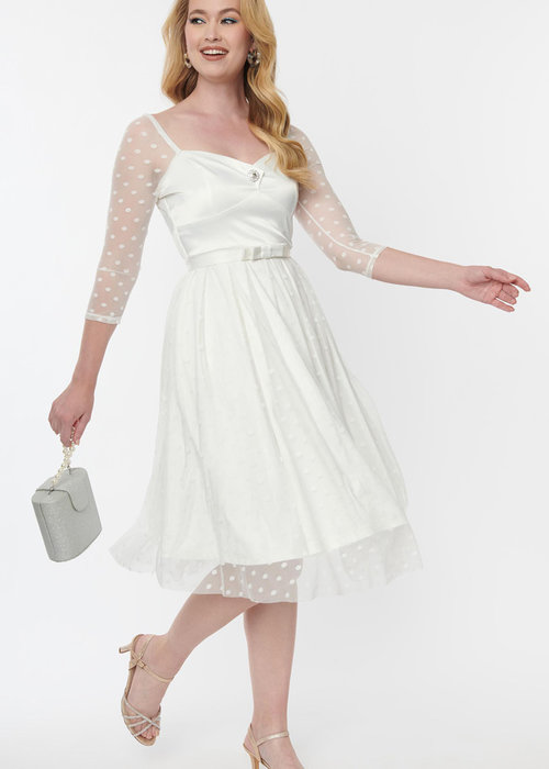 Unique Vintage Bridal Pleated Dress With Swiss Dot