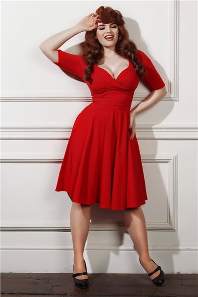 Blanche Swing Dress In Red Collectif Pinup Retro Vintage - Kitsch'n Swell