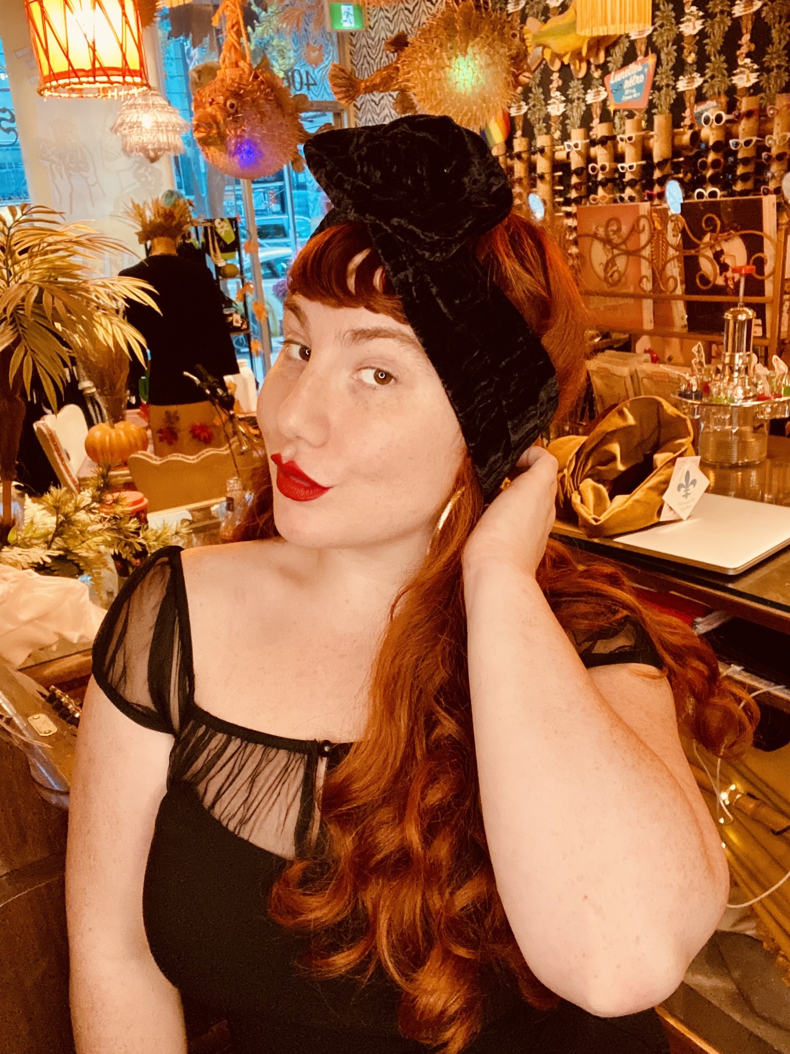 Turban Velour Cassé Noir Kitsch'n Swell