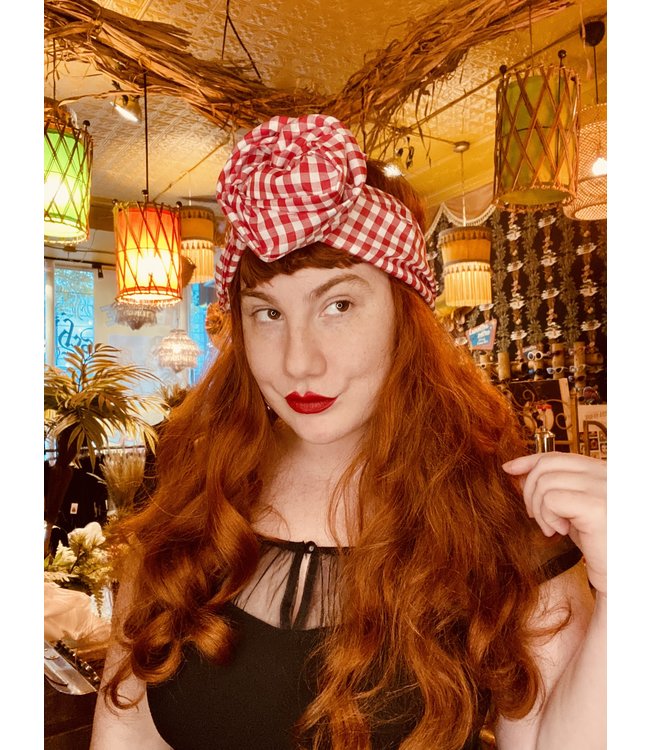 Large Red And White Gingham Turban