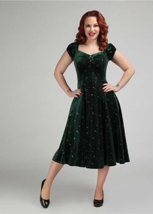 Collectif Green Glitter Dolores Swing Dress