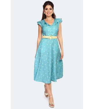 Voodoo Vixen Blue Flare Dress With White Polka Dot