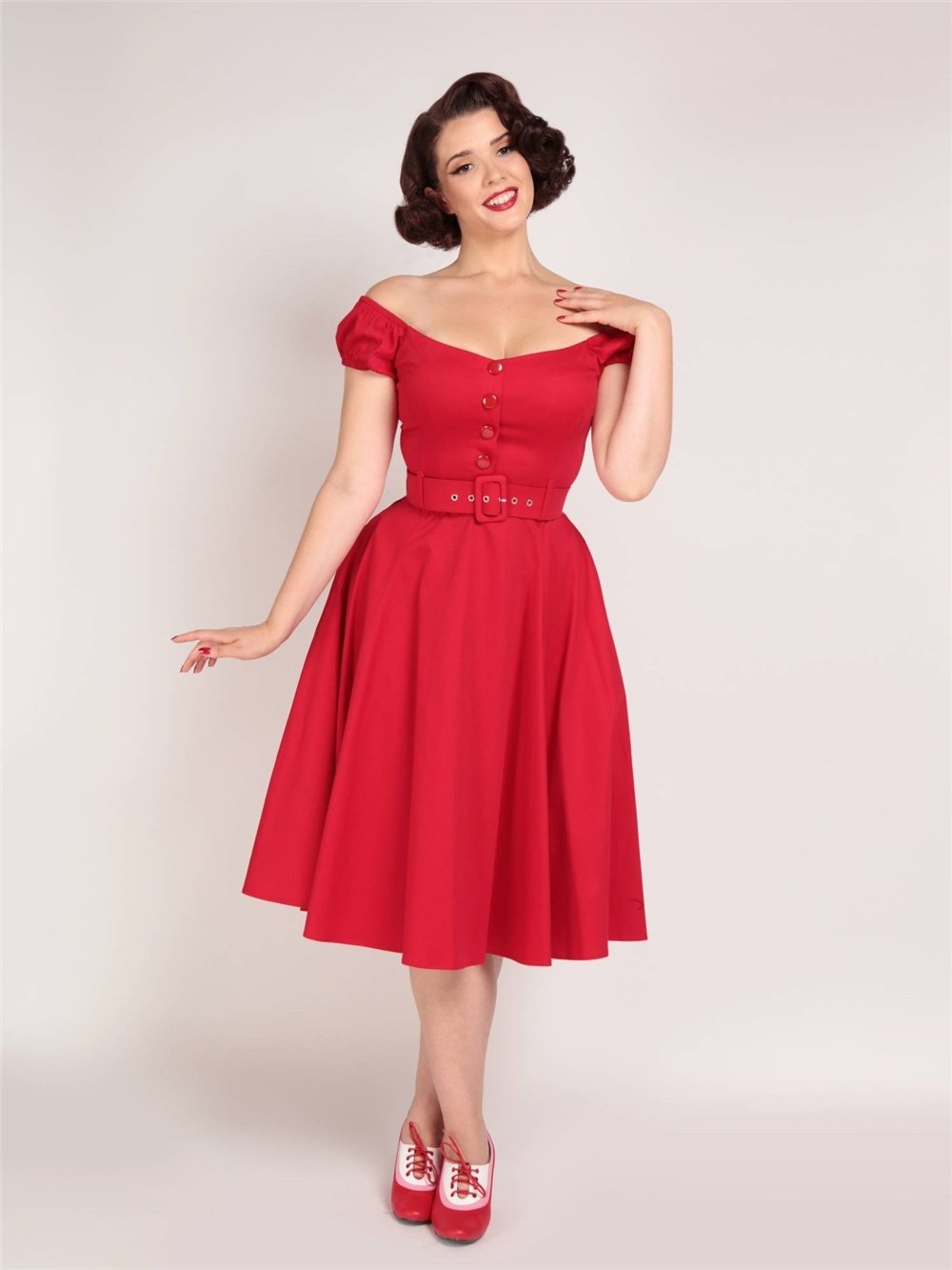 Blanche Swing Dress In Red Collectif Pinup Retro Vintage - Kitsch