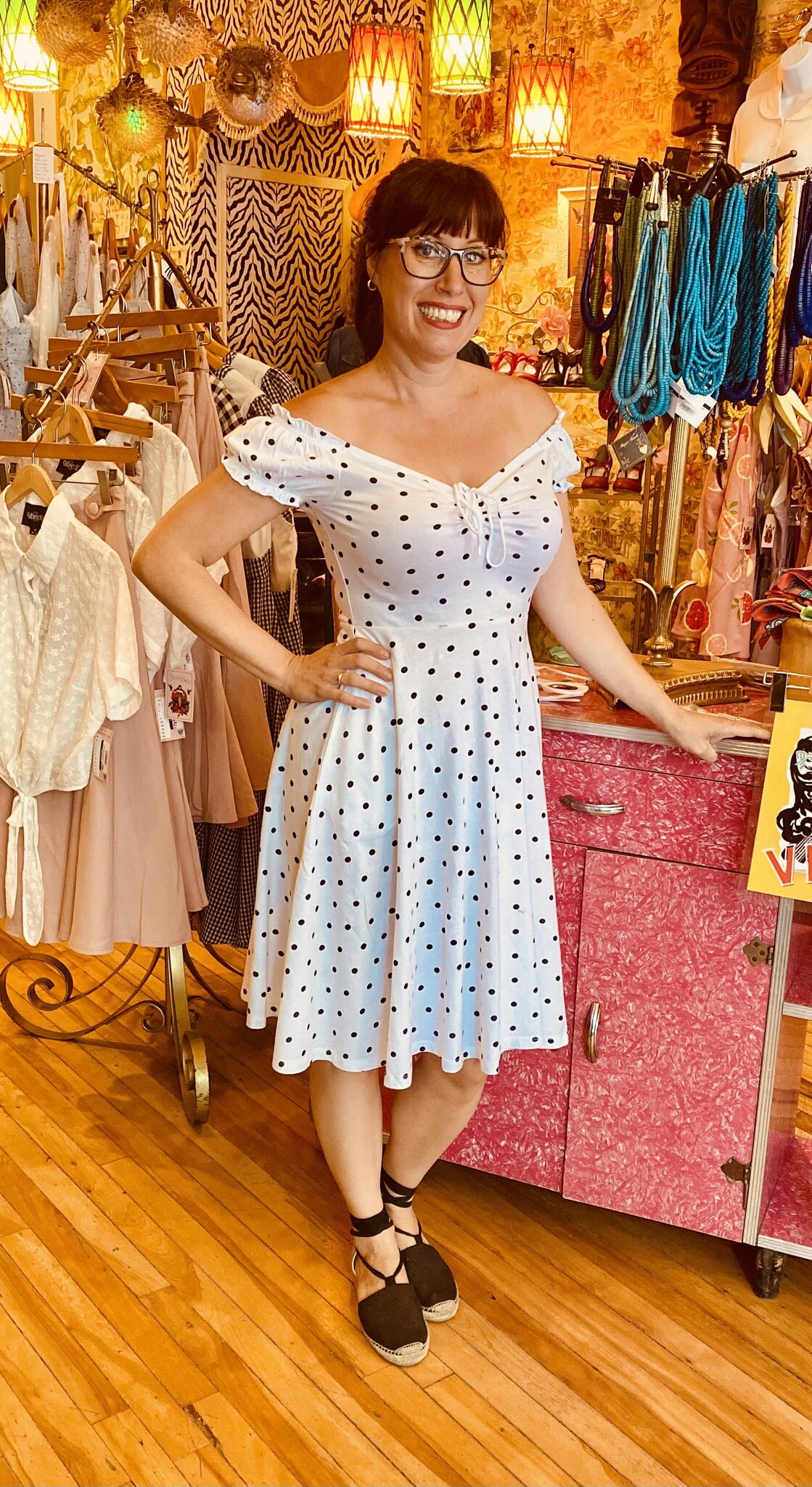 Robe Sasha Évasé Blanche à Pois Collectif Retro Pinup Kitsch'n Swell