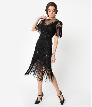Unique Vintage Black Nadine Fringe Dress