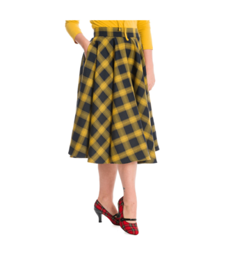 Banned Navy and Yellow Sweet Check Swing Skirt