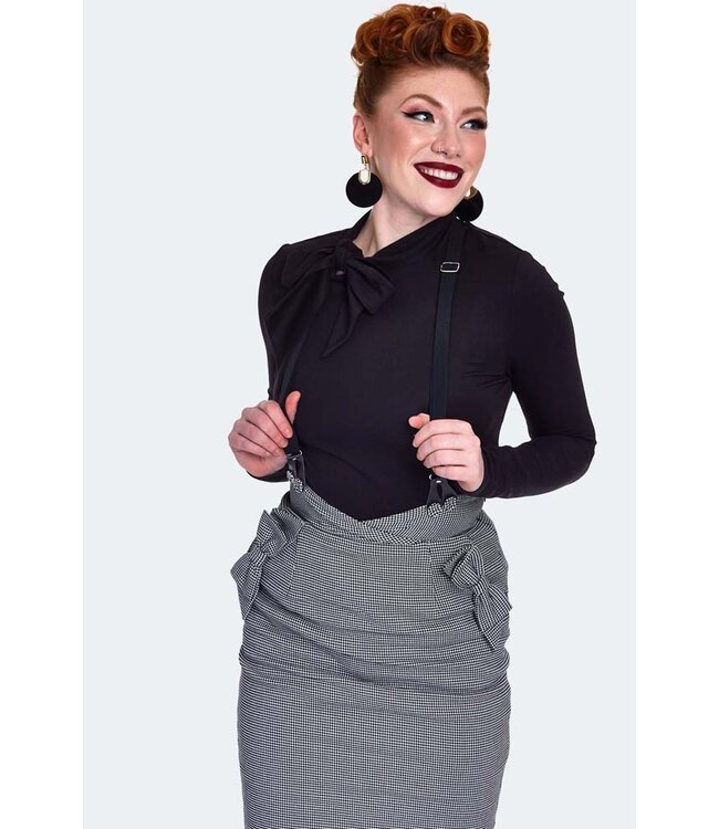 Houndstooth Pencil Skirt With Suspenders