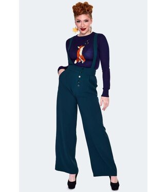 Voodoo Vixen High Waist Green Trousers With Suspenders