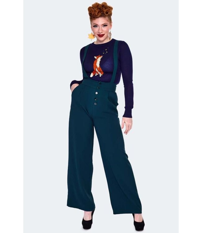 High Waist Green Trousers With Suspenders