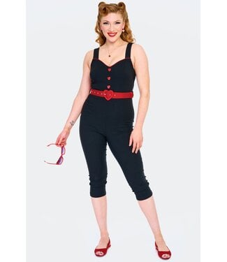 Voodoo Vixen Heart Buckle Black Capri Jumpsuit