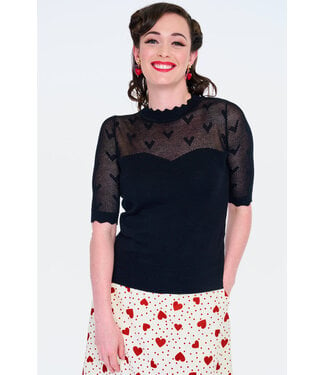 Voodoo Vixen Black Knitted Top With Hearts