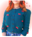 Teal Cherry Knitted Cardigan