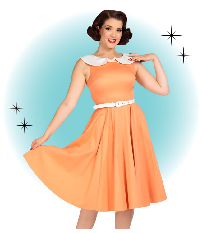 Orange Flare Betty Dress with Peter Pan Collar