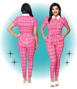 Unique Vintage Pink and Red Fitted Bexley Jumpsuit